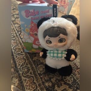 Panda Plush Doll in Black & White with Mint Scarf - Kids Toy